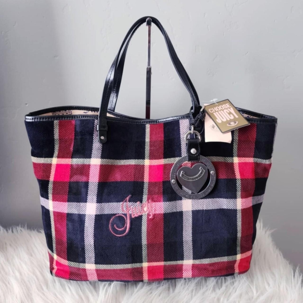 Juicy Couture Plaid Tote Bag - Black and Pink